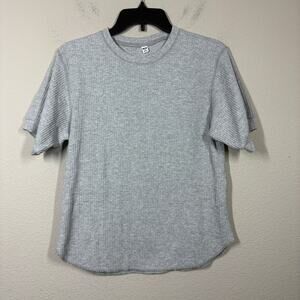 Uniqlo Womens Size XS Waffle Crew Neck Short Sleeves T-Shirt Gray Cotton Blend
